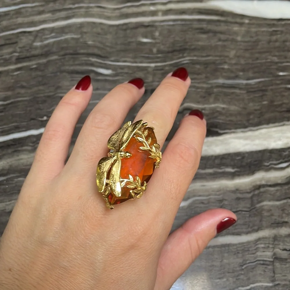 Gorgeous Cocktail Ring Dragonfly with Citrine Marquis cut